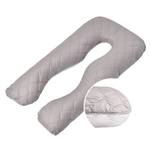 Наволочка на П-подушку стьобана для вагітних і відпочинку 140х75х20 см з блискавкою св. сіра/біла
