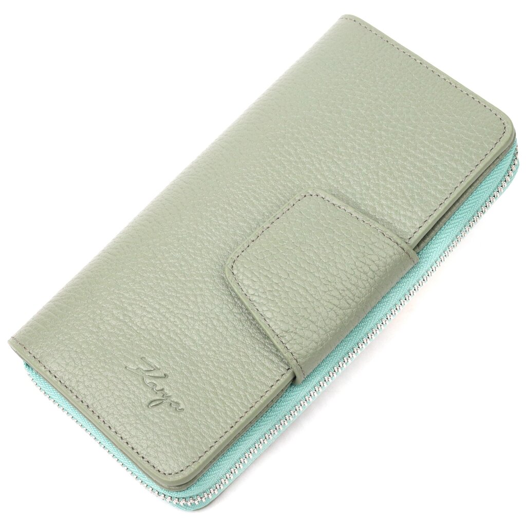 Незвичайний вертикальний жіночий гаманець із натуральної шкіри KARYA 21156 Сіро-блакитний від компанії Shock km ua - фото 1