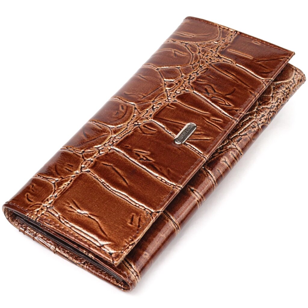 Незвичайний жіночий гаманець із натуральної фактурної шкіри CANPELLINI 21652 Коричневий від компанії Shock km ua - фото 1