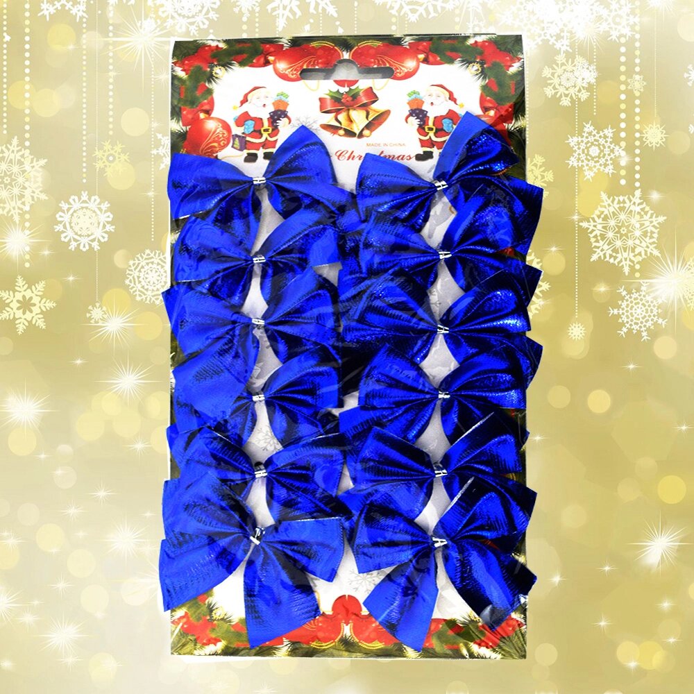 Новорічний декор Бантики (уп 12шт) синій від компанії Shock km ua - фото 1