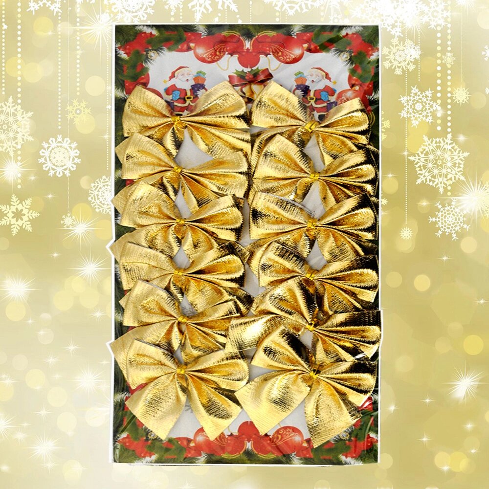 Новорічний декор Бантики (уп 12шт) золотий від компанії Shock km ua - фото 1