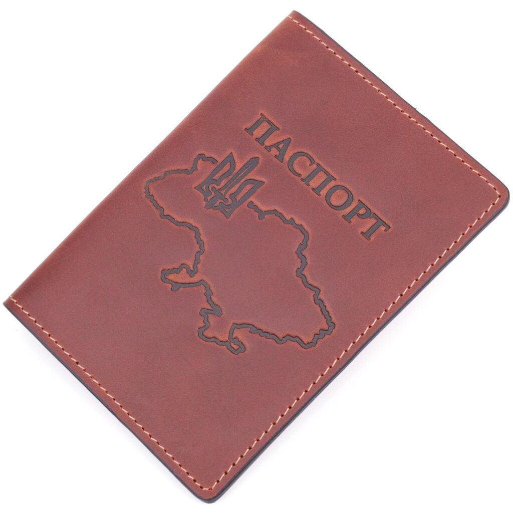 Обкладинка на паспорт у вінтажній шкірі Карта GRANDE PELLE 16772 Світло-коричнева від компанії Shock km ua - фото 1