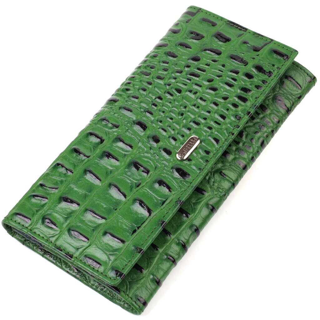 Оригінальний гаманець для жінок з натуральної фактурної шкіри з тисненням під крокодила CANPELLINI 21825 Зелений від компанії Shock km ua - фото 1