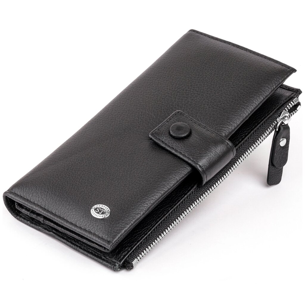 Оригінальний гаманець шкіряний жіночий на хлястику з кнопкою ST Leather 19280 Чорний від компанії Shock km ua - фото 1