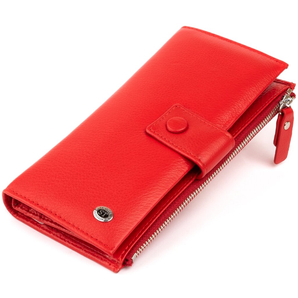 Оригінальний гаманець шкіряний жіночий на хлястику з кнопкою ST Leather 19281 Червоний від компанії Shock km ua - фото 1