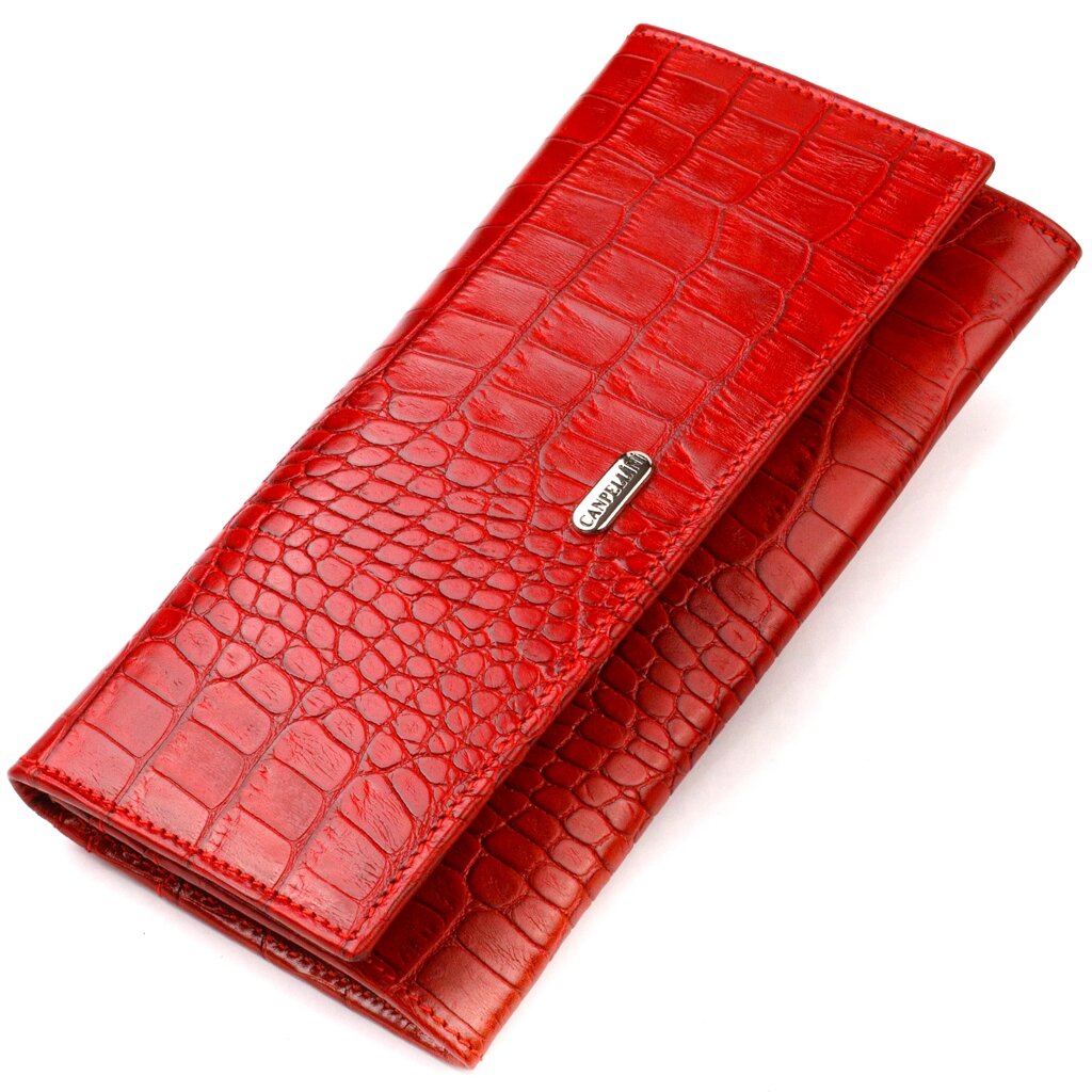 Оригінальний жіночий гаманець з натуральної фактурної шкіри з тисненням під крокодила CANPELLINI 21827 Червоний від компанії Shock km ua - фото 1