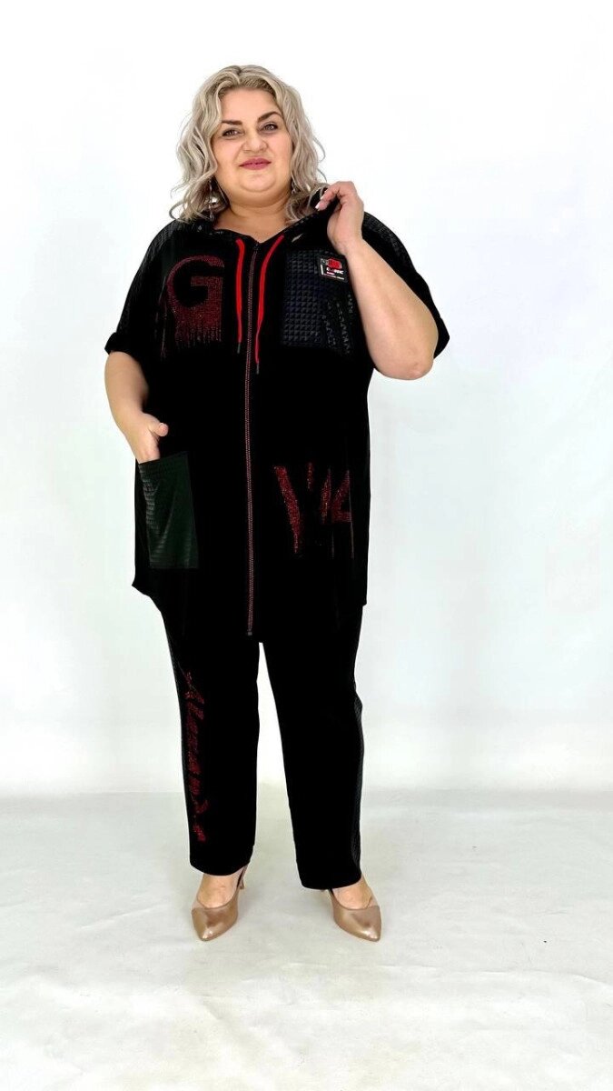 Ошатний шикарний костюм  "Афіна-2" Жіночий Великого розміру  Двійка туніка та штани чорний від компанії Shock km ua - фото 1
