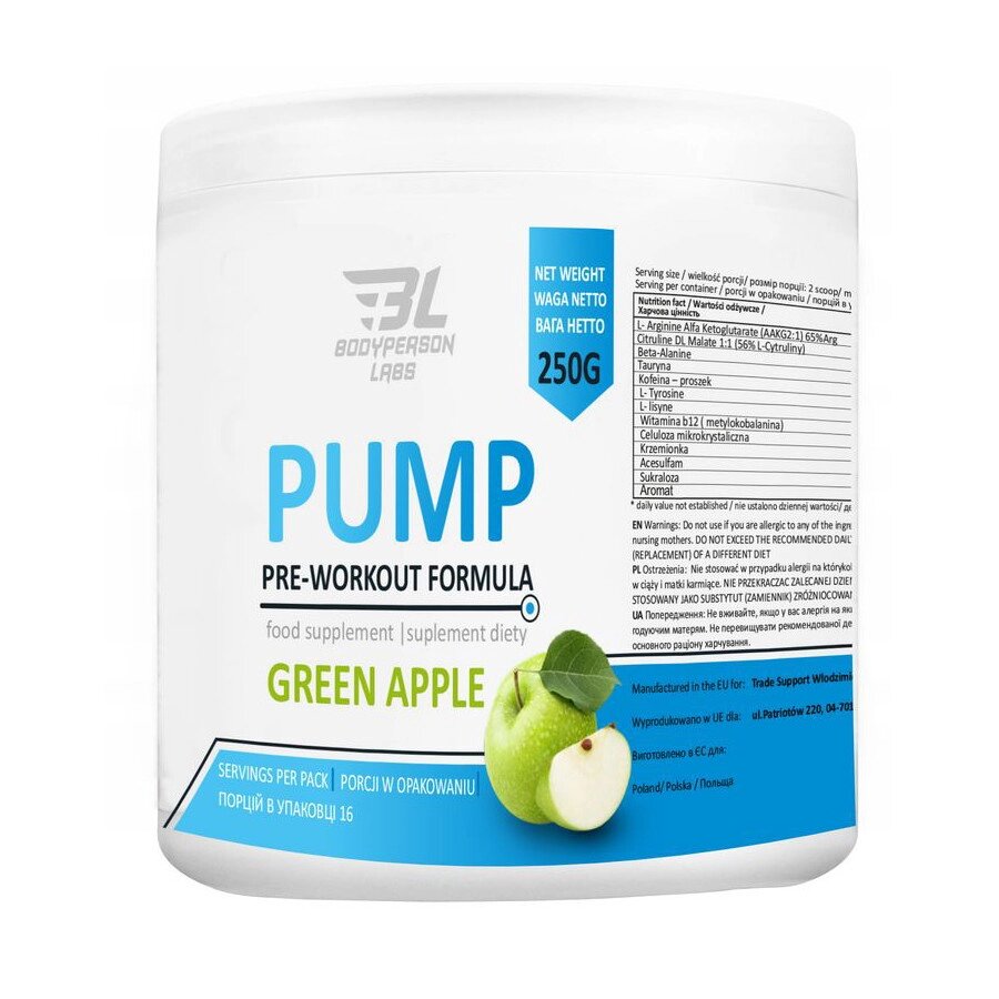 Передтренувальний комплекс Bodyperson Labs Pump, 250 грам Зелене яблуко від компанії Shock km ua - фото 1