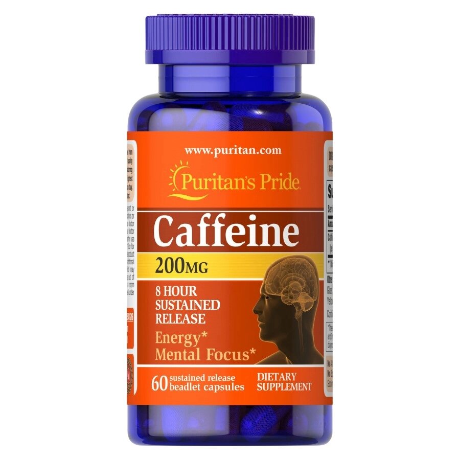 Передтренувальний комплекс Puritan's Pride Caffeine 200 mg, 60 капсул від компанії Shock km ua - фото 1