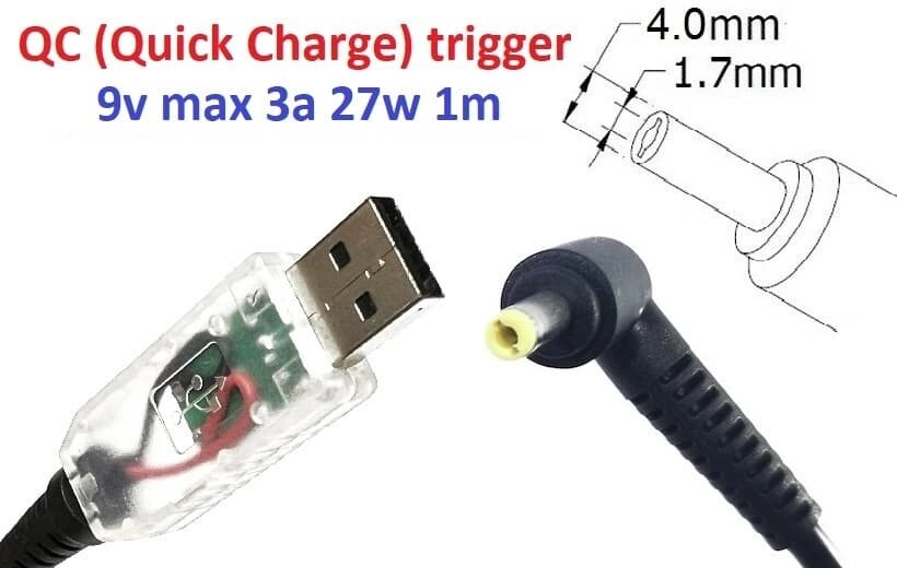 Перехідник для роутера 9v (3a, 27w) 4.0x1.7mm 1.2m з USB Type-A (male) Quick Charge QC тригер (A class) 1 день гар. від компанії Shock km ua - фото 1