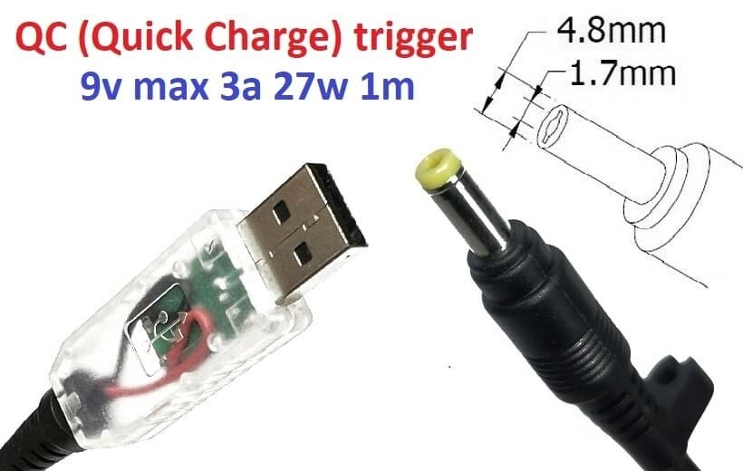 Перехідник для роутера 9v (3a, 27w) 4.8x1.7mm 1.2m з USB Type-A (male) Quick Charge QC тригер (A class) 1 день гар. від компанії Shock km ua - фото 1