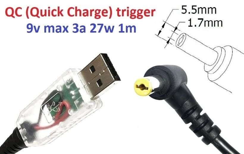 Перехідник для роутера 9v (3a, 27w) 5.5x1.7mm 1.2m з USB Type-A (male) Quick Charge QC тригер (A class) 1 день гар. від компанії Shock km ua - фото 1