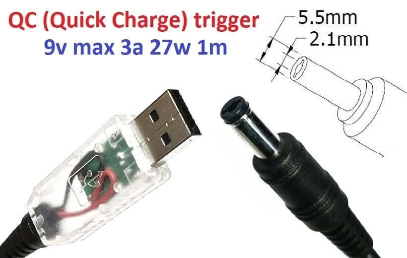 Перехідник для роутера 9v (3a, 27w) 5.5x2.1mm 1.2m з USB Type-A (male) Quick Charge QC тригер (A class) 1 день гар. від компанії Shock km ua - фото 1