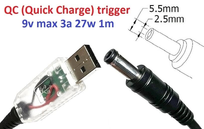 Перехідник для роутера 9v (3a, 27w) 5.5x2.5mm 1.2m з USB Type-A (male) Quick Charge QC тригер (A class) 1 день гар. від компанії Shock km ua - фото 1