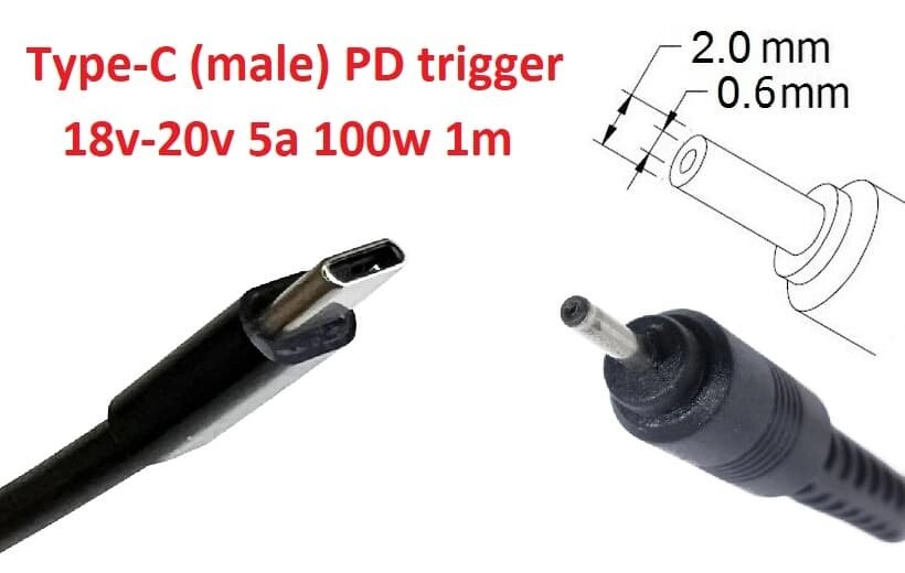 Перехідник на 18-20v (max 5a, 100w) 2.0x0.6(1.0) mm 1m з USB Type-C (male) Power Delivery PD тригер (A class) 1 день від компанії Shock km ua - фото 1