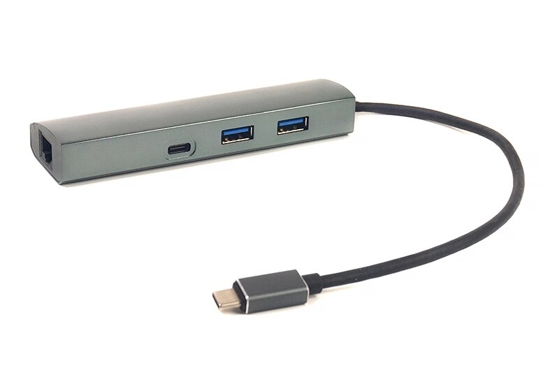 Перехідник PowerPlant Type-C - 2xUSB 3.0, Type-C USB 3.1, Gigabit Ethernet від компанії Shock km ua - фото 1