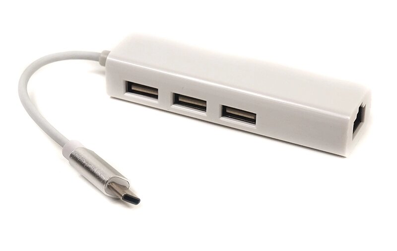 Перехідник PowerPlant USB 3.1 Type-C - 3 порти USB 2.0 + Ethernet від компанії Shock km ua - фото 1