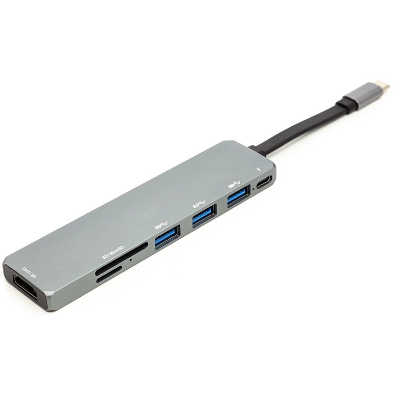 Перехідник PowerPlant USB 3.1 Type-C - USB Hub, HDMI, Card Reader (SD, micro SD) від компанії Shock km ua - фото 1
