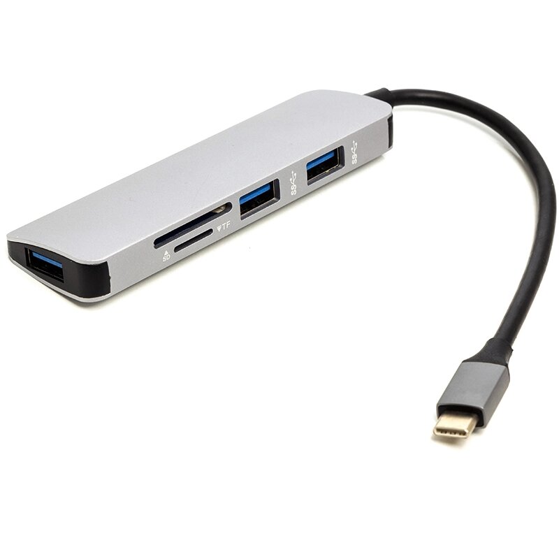 Перехідник PowerPlant USB Type-C - 3*USB 3.0 Ports + TF/SD Card Reader від компанії Shock km ua - фото 1