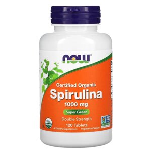 Натуральна добавка NOW Spirulina 1000 mg Certified Organic, 120 таблеток