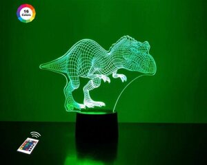 3D нічник "Тиранозавр" (ВОЛІЧНЕ ЗОБРАЖЕННЯ) + пульт ДК + мережевий адаптер + батарейки (3ААА)  3DTOYSLAMP