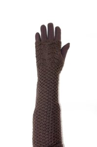 Жіночі рукавички стрейч довгі+митенка Коричневі