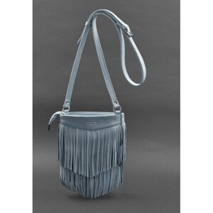 Шкіряна жіноча сумка з бахромою міні-кроссбоді Fleco блакитна