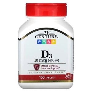 Вітаміни та мінерали 21st Century Vitamin D3 10 mcg, 100 таблеток