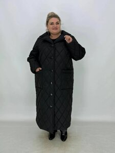 Подовжене стьобане пальто "Панянка 2" на ґудзиках Розміри 66-68 74-76