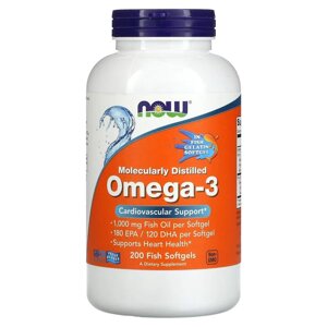 Жирні кислоти NOW Omega-3 1000 mg, 200 рибних капсул