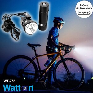 Велосипедний ліхтар передній акумуляторний світлодіодний Cree T6 Watton WT-272 велоліхтарик з кріпленням