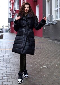 Куртка пальто жіноча чорна зимова код П598