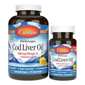 Жирні кислоти Carlson Labs Cod Liver Oil Gems, 150+30 капсул