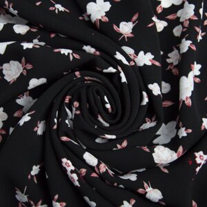 Ткань плательная креп Мадагаскар квіткова хвиля чорна