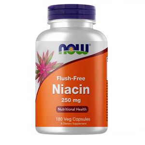 Вітаміни та мінерали NOW Flush-Free Niacin 250 mg, 180 вегакапсул