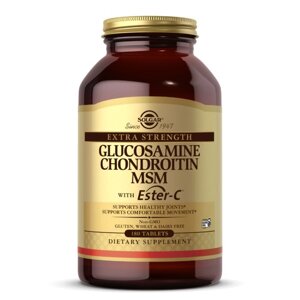 Препарат для суглобів і зв'язок Solgar Glucosamine Chondroitin MSM with Ester-C Extra Strength, 180 таблеток