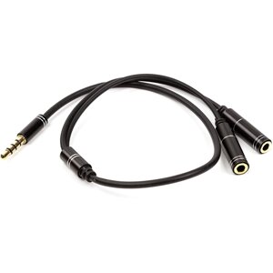 Аудіо кабель PowerPlant 3.5 мм (M) - 2x3.5 мм (F), 4 pin, 0.2 м