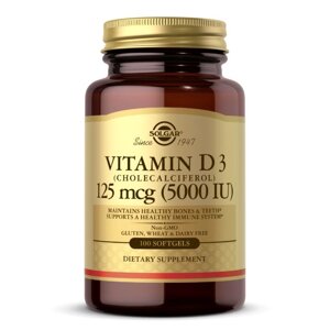 Вітаміни та мінерали Solgar Vitamin D3 125 mcg, 100 капсул