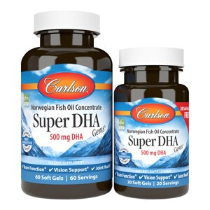 Жирні кислоти Carlson Labs Super DHA Gems 500 mg, 60+20 капсул