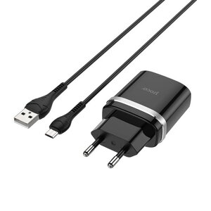 СЗУ зарядний пристрій HOCO C12Q Smart QC3.0 1USB/3A з кабелем для заряджання USB - MicroUSB, Чорний