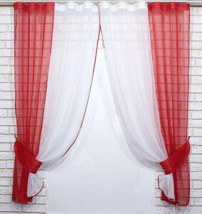 Кухонні штори (260х170см.), на карниз 1-1,5м. Колір червоний з білим. Код 017к 50-552