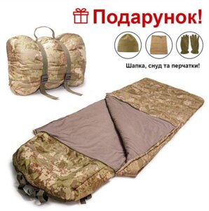 Армійський зимовий тактичний спальний мішок-ковдра, спальник для ЗСУ 210*75 до - 25 В подарунок снуд, шапка та перчатки!