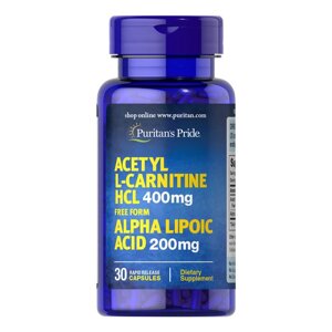 Вітаміни та мінерали Puritan's Pride Acetyl L-Carnitine 400 mg with Alpha Lipoic Acid 200 mg, 30 капсул