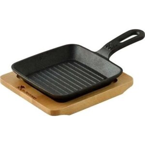 Сковорода-гриль чавунна з дерев'яною підставкою MasterPro Cook & share BGMP-3808-4 14 см чорна