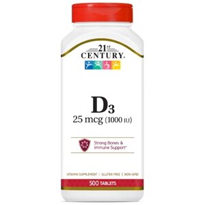 Вітаміни та мінерали 21st Century Vitamin D3 25 mcg, 500 таблеток