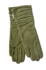 Жіночі подовжені замшеві рукавички зелені 2-796s1 6,5 і 7,5 рр