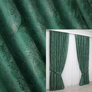 Комплект (2шт. 1,5х2,9м.) штор із тканини оксамит (бархат), колекція "Афіна", Туреччина. Колір зелений. Код 1311ш