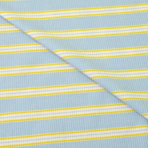 Тканина трикотаж Stripe Spring голуб/лимон