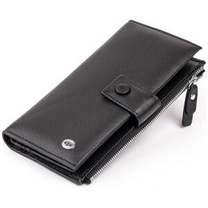 Оригінальний гаманець шкіряний жіночий на хлястику з кнопкою ST Leather 19280 Чорний