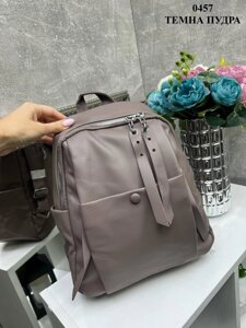 Темна пудра - стильний молодіжний сумка-рюкзак на блискавці з безліччю кишенями (0457)